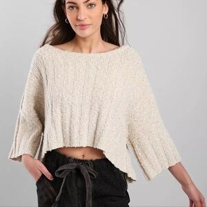 Free People XS Good Day Pullover Chunky Knit Sweater Oatmeal Tan